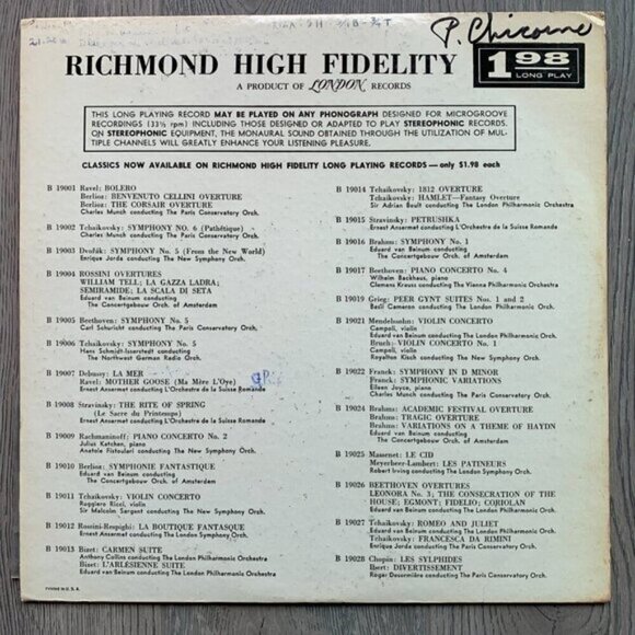 Debussy "La Mer" & Ravel "Mother Goose" Vinyl - Richmond High Fidelity, 50s-60s - Picture 3 of 4